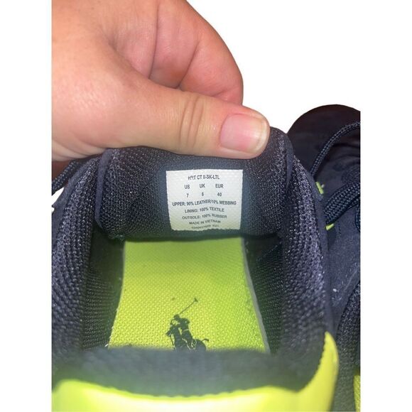 POLO RALPH LAUREN Retro Court Sneaker Shoe Mens Size 7 Neon Green and Navy Suede - Picture 3 of 5